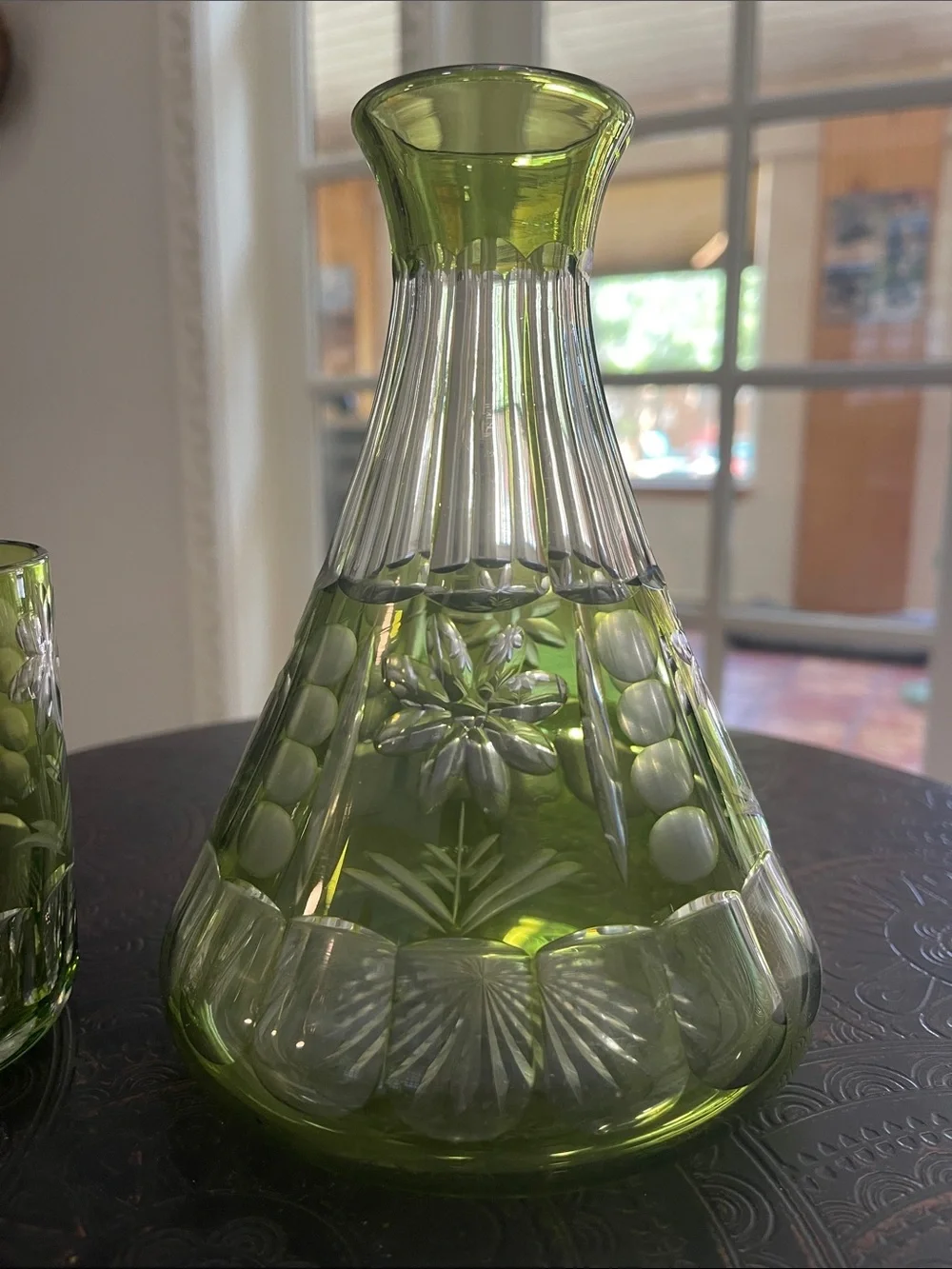 Antique Green Tumble Up Uranium Glass Decanter